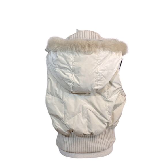 DKNY Cream Puffer Down Vest with Detachable Fox Fur Trimmed Hood Size Large - Picture 2 of 10